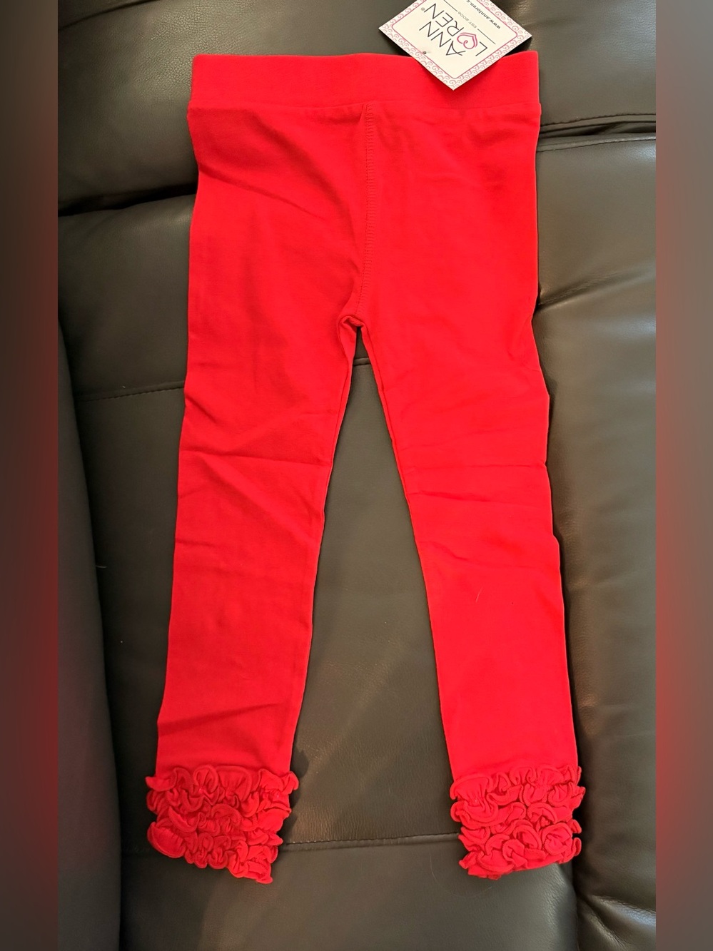 Ann Loren Red Ruffle Hem Girls' Leggings